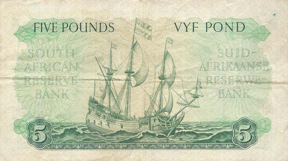 Back of South Africa p96c: 5 Pounds from 1954