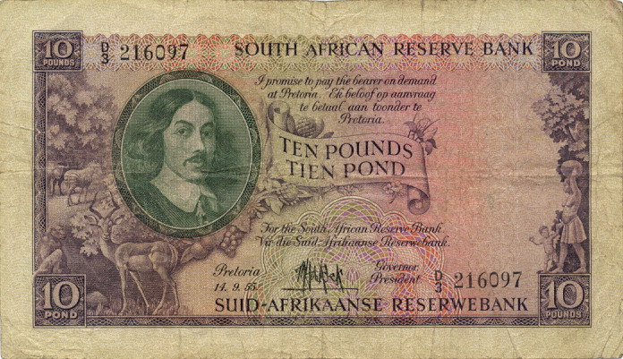 Front of South Africa p98a: 10 Pounds from 1952