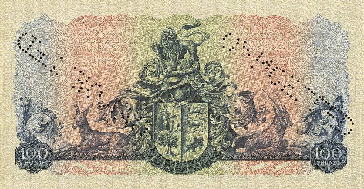 Back of South Africa p100b: 100 Pounds from 1952
