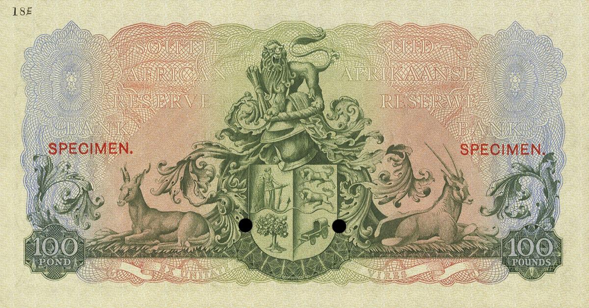 Back of South Africa p100ct: 100 Pounds from 1952