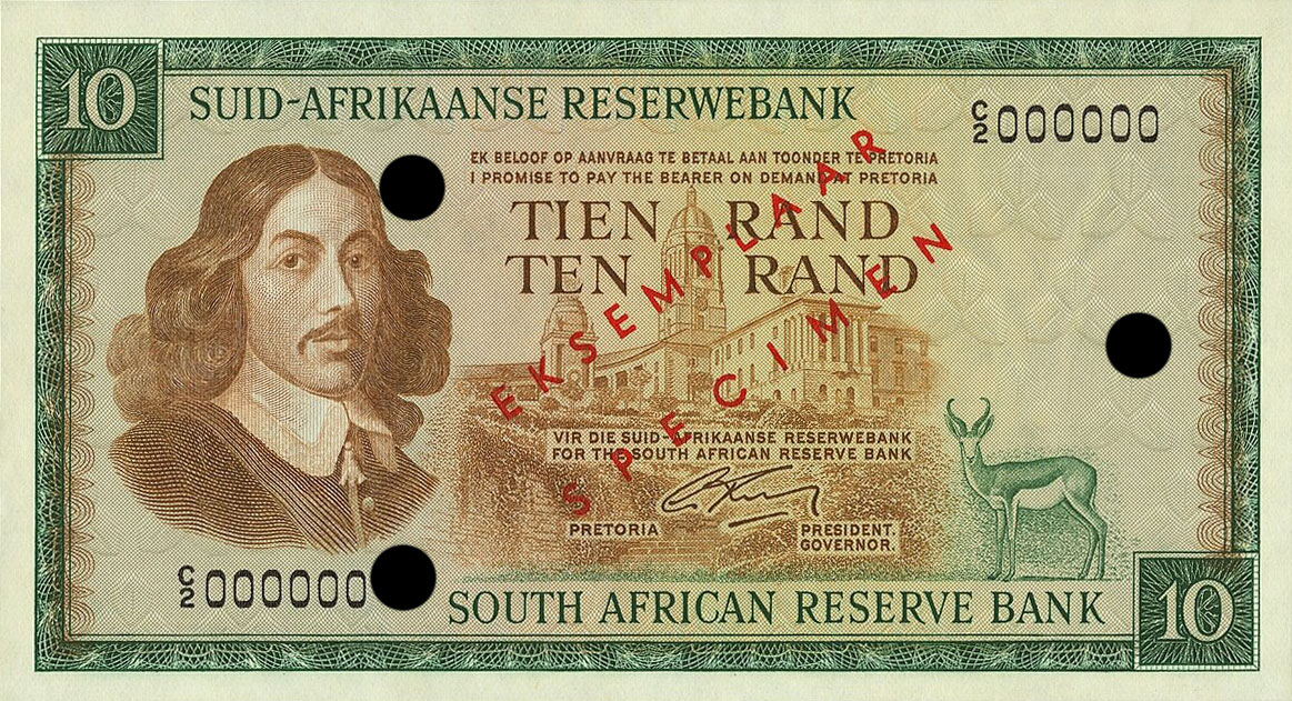 Front of South Africa p114s1: 10 Rand from 1966