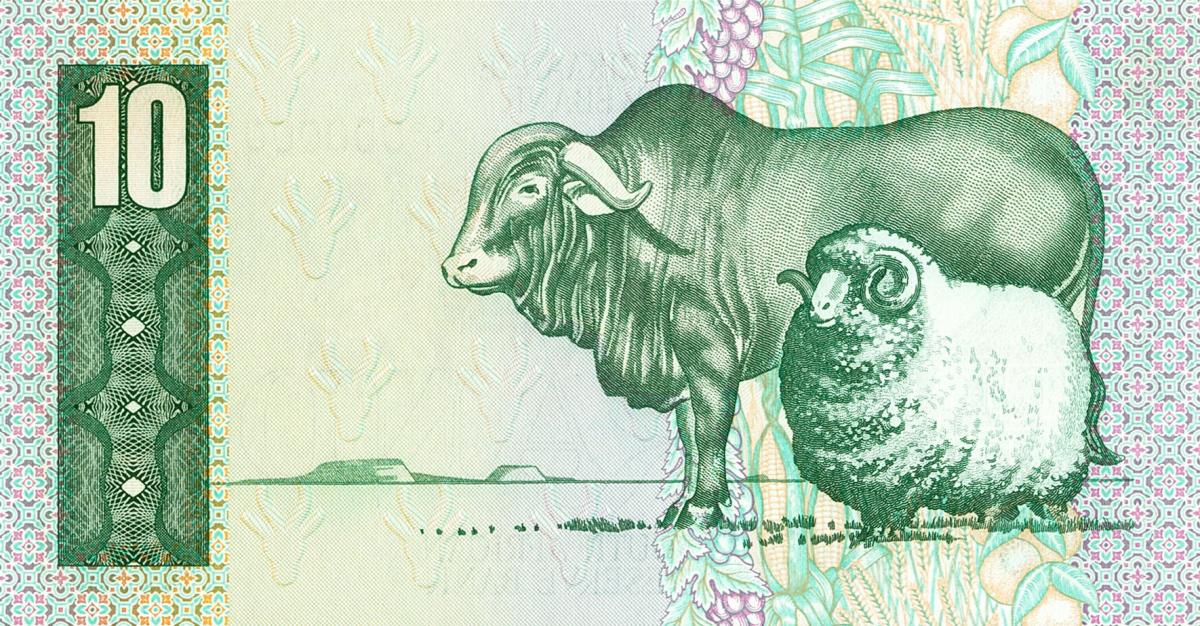 Back of South Africa p120s: 10 Rand from 1978
