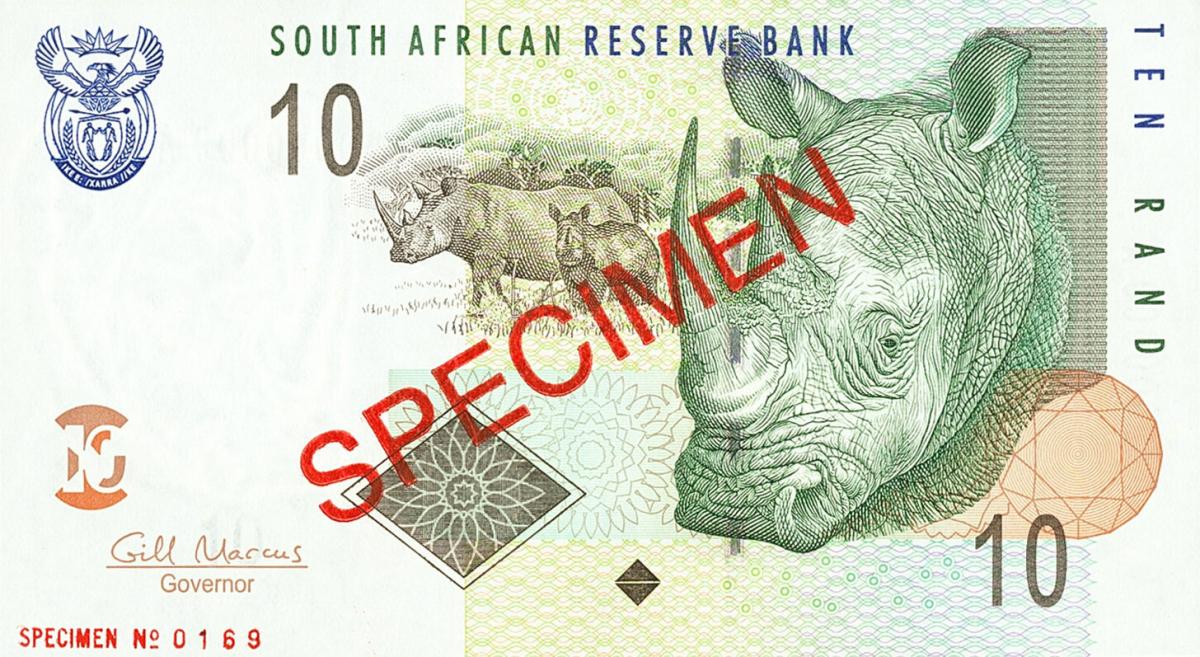 Front of South Africa p128s: 10 Rand from 2005