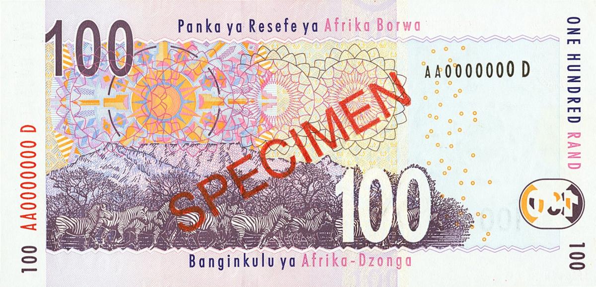 Back of South Africa p131s: 100 Rand from 2005