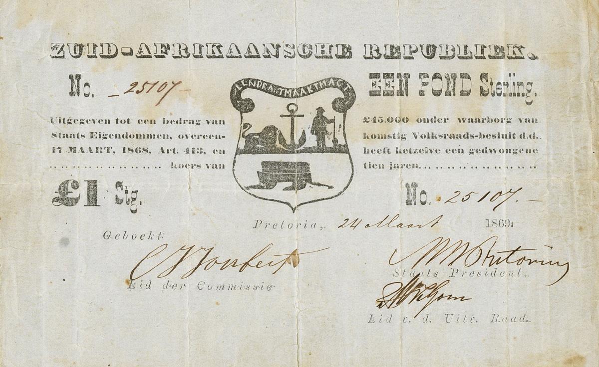 Front of South Africa p37: 1 Pound from 1868