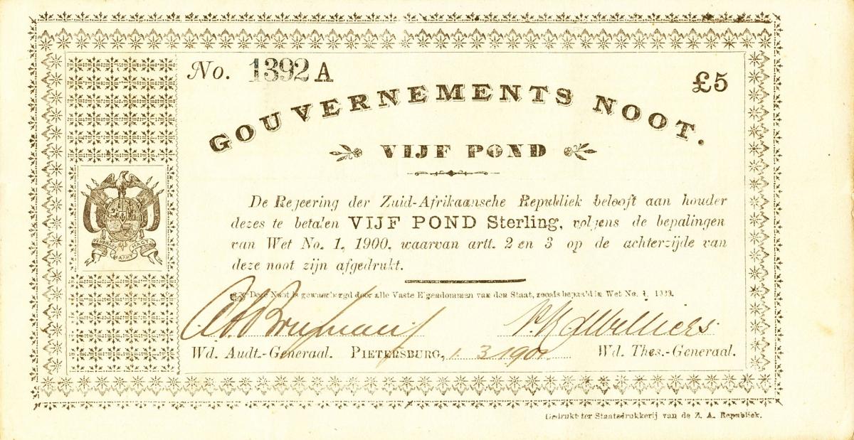 Front of South Africa p61b: 5 Pounds from 1901