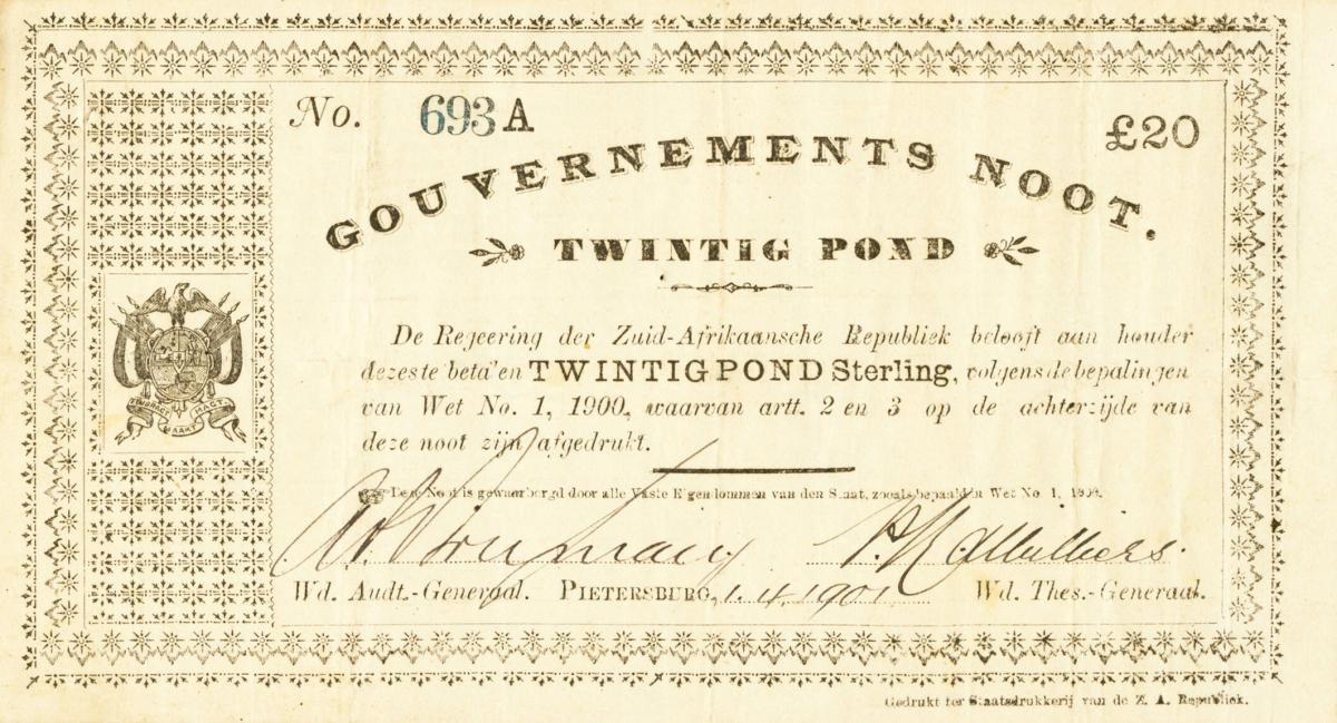 Front of South Africa p63: 20 Pounds from 1901