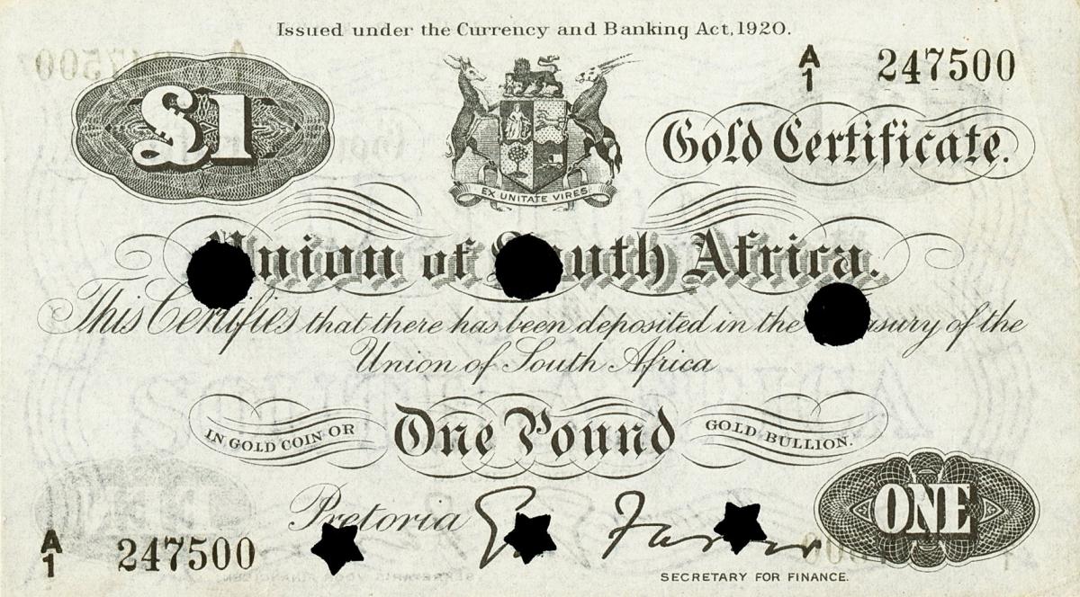 Back of South Africa p69s: 1 Pound from 1920