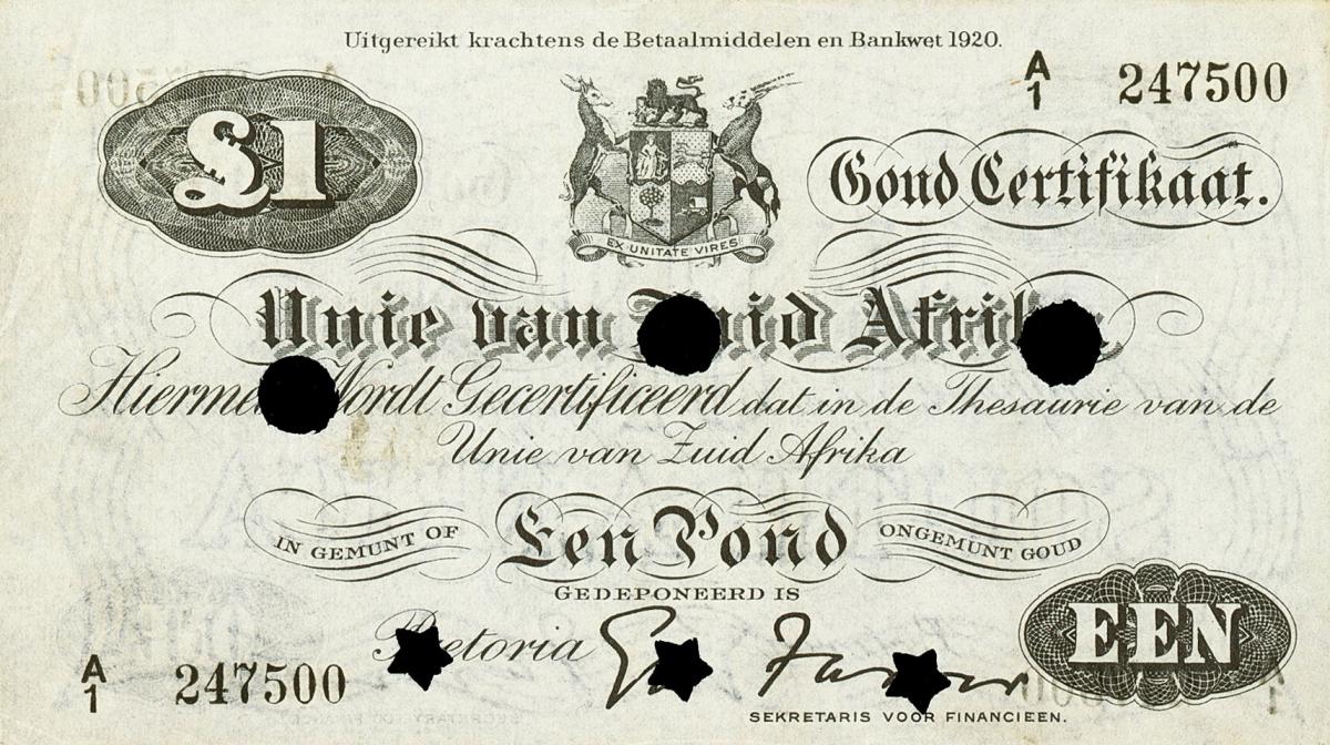 Front of South Africa p69s: 1 Pound from 1920