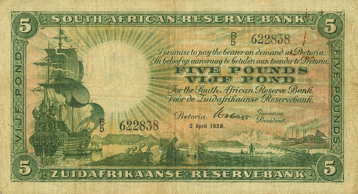 Front of South Africa p85: 5 Pounds from 1928