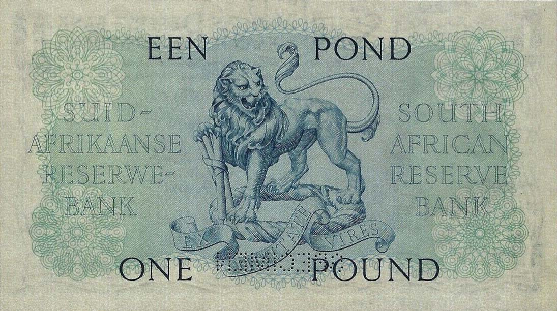 Back of South Africa p92s: 1 Pound from 1949