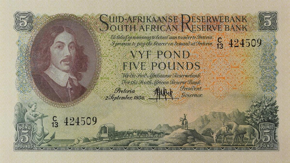 Front of South Africa p96a: 5 Pounds from 1950