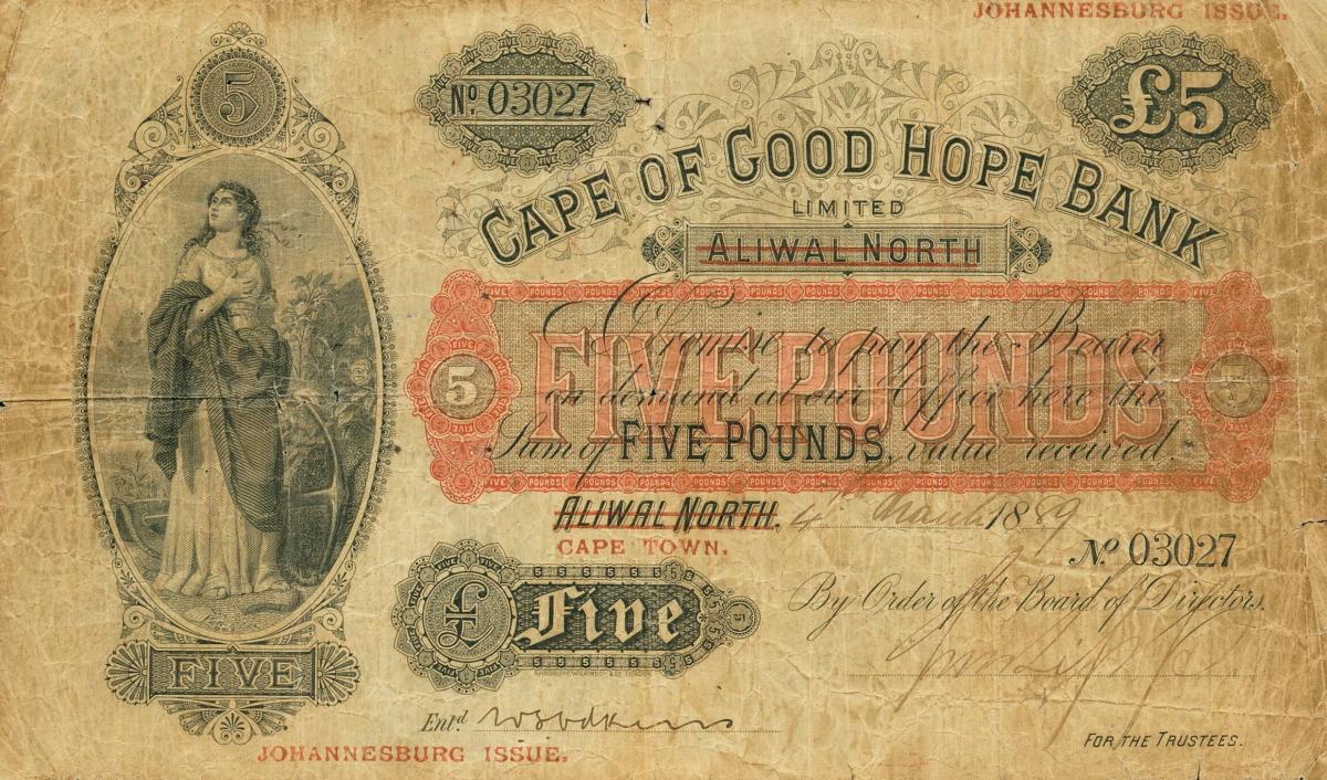 Front of South Africa pS179: 5 Pounds from 1889