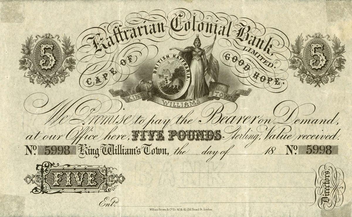 Front of South Africa pS221r: 5 Pounds from 1800
