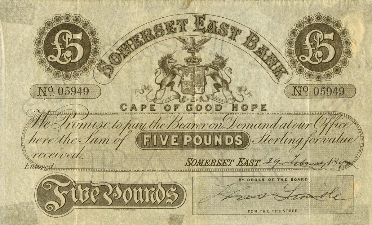 Front of South Africa pS257: 5 Pounds from 1867