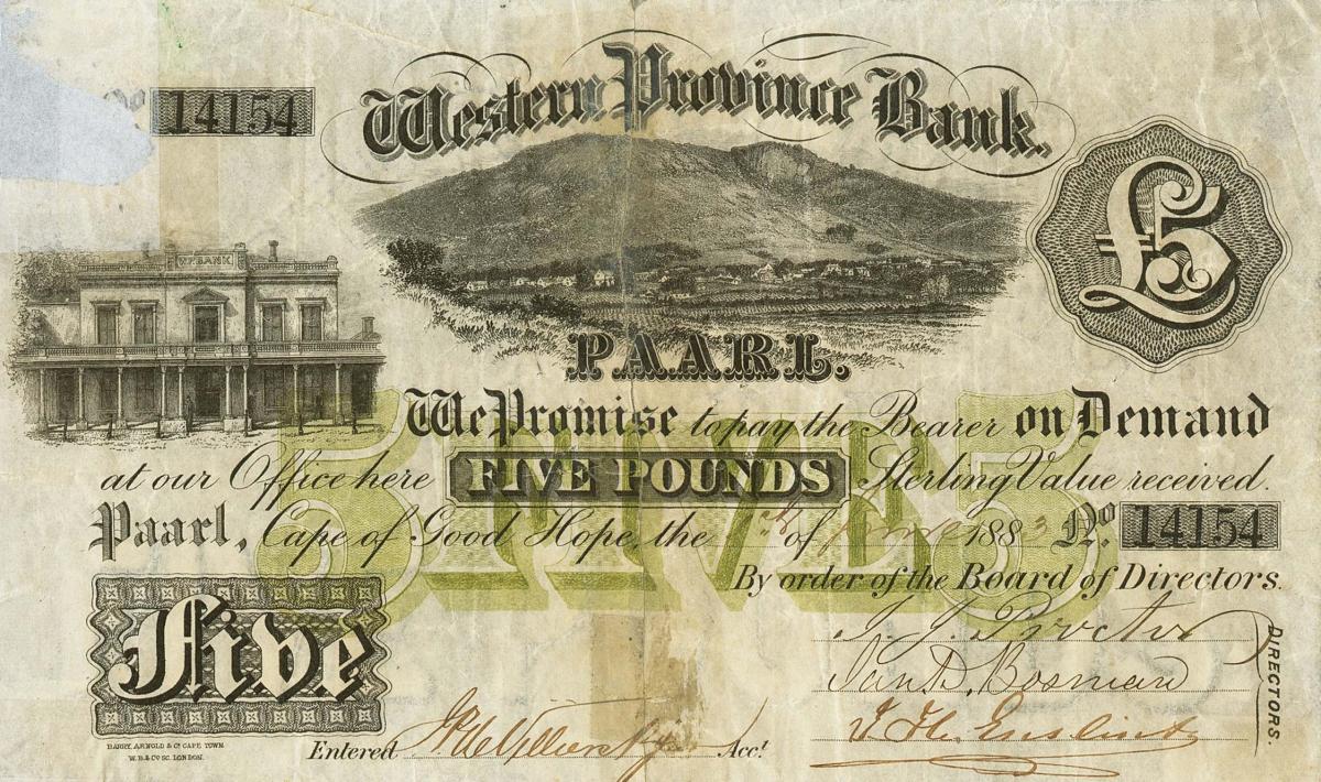 Front of South Africa pS296: 5 Pounds from 1880