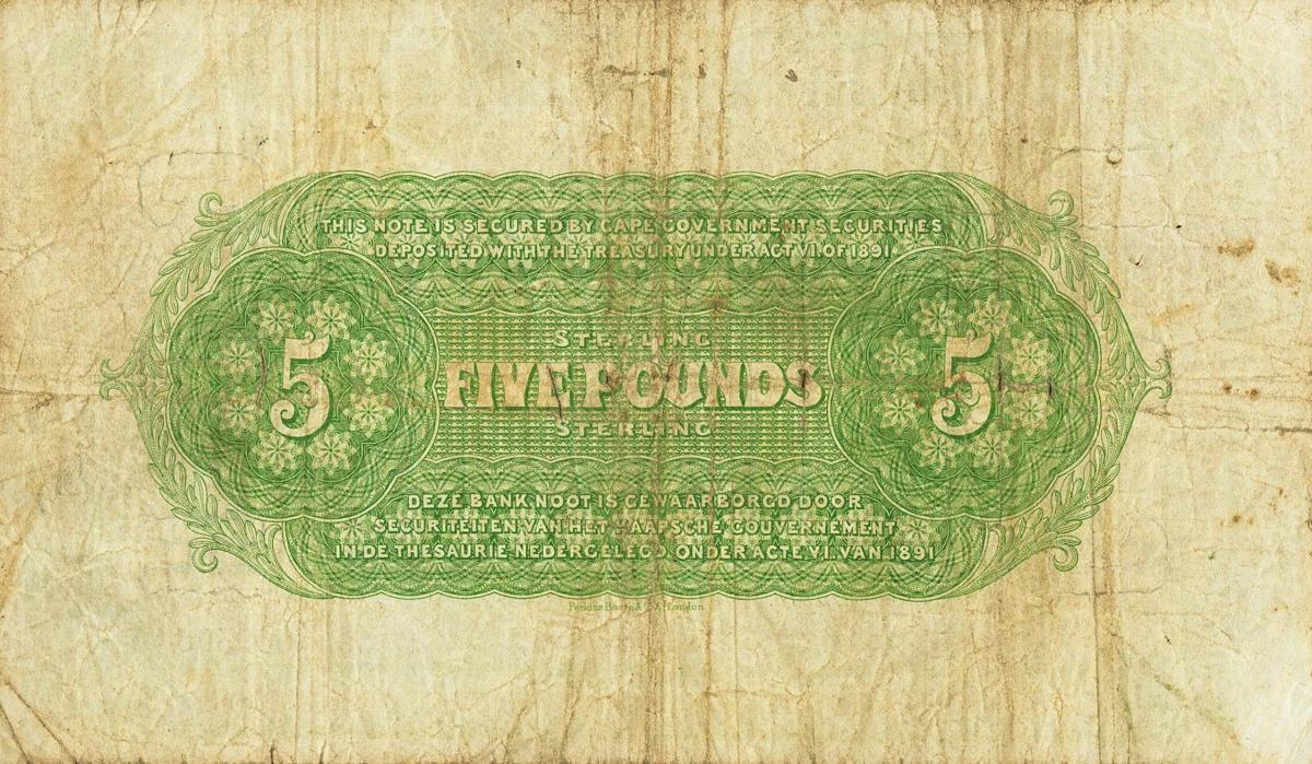 Back of South Africa pS343a: 5 Pounds from 1917