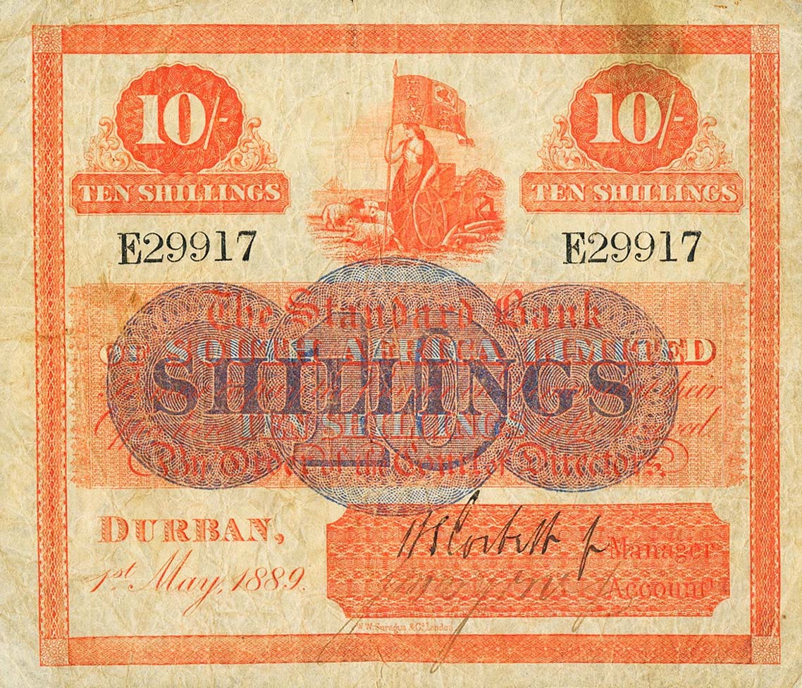 Front of South Africa pS406: 10 Shillings from 1889