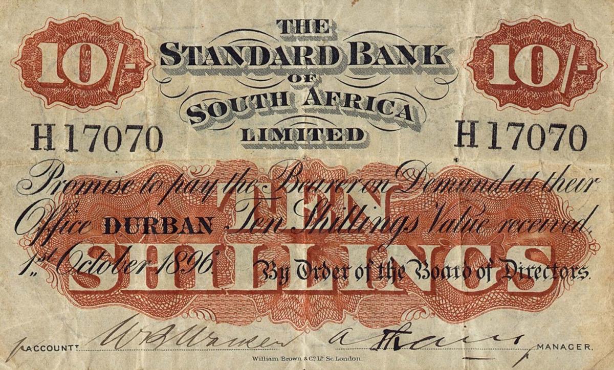 Front of South Africa pS411: 10 Shillings from 1896
