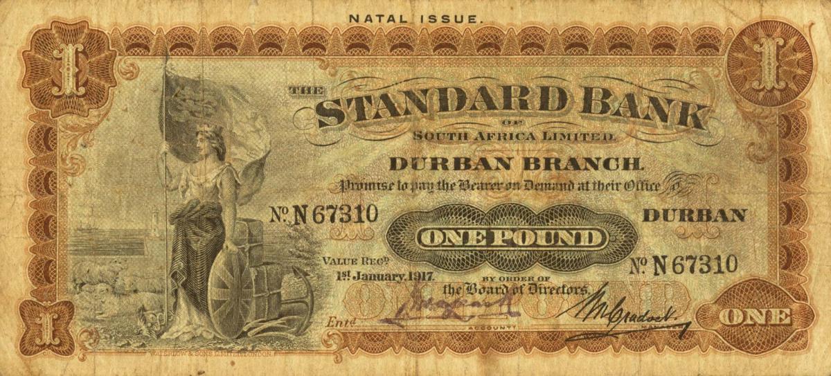 Front of South Africa pS422a: 1 Pound from 1918