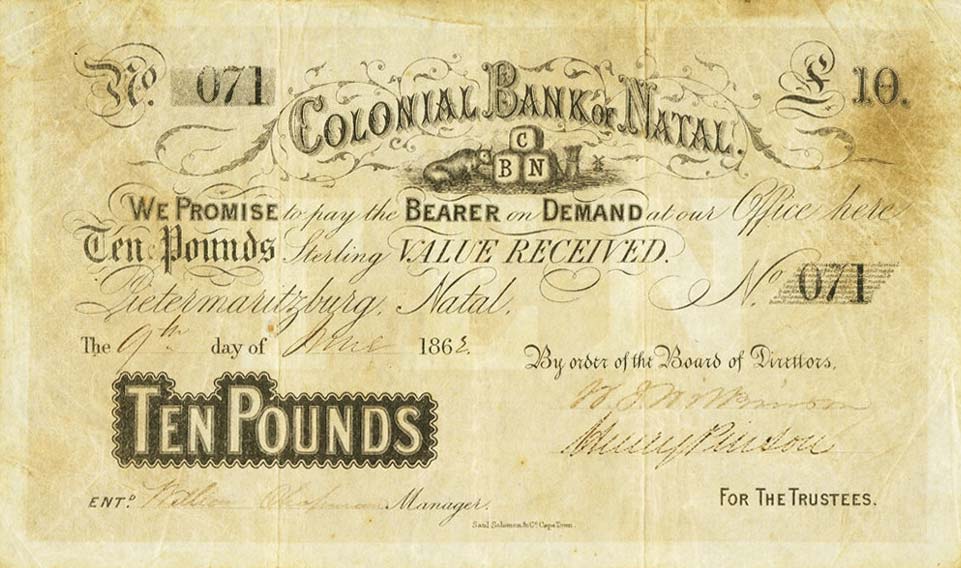 Front of South Africa pS433: 10 Pounds from 1862