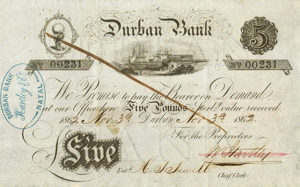 Front of South Africa pS442a: 5 Pounds from 1862