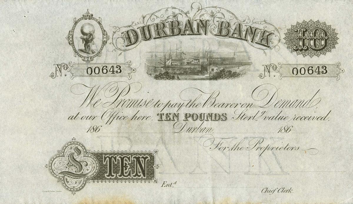 Front of South Africa pS443r: 10 Pounds from 1862