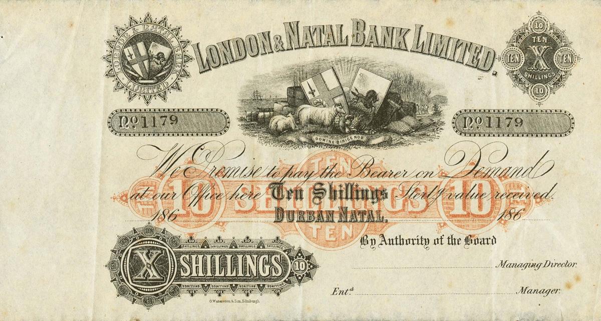 Front of South Africa pS451r: 10 Shillings from 1864