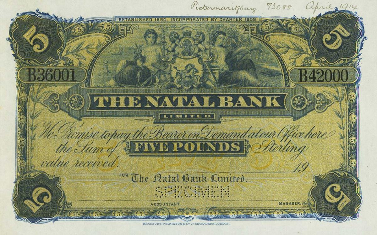 Front of South Africa pS467ct: 5 Pounds from 1890