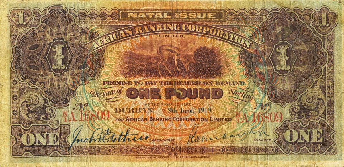 Front of South Africa pS553a: 1 Pound from 1920