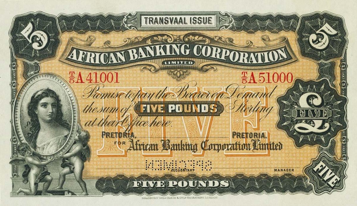 Front of South Africa pS554s: 5 Pounds from 1900