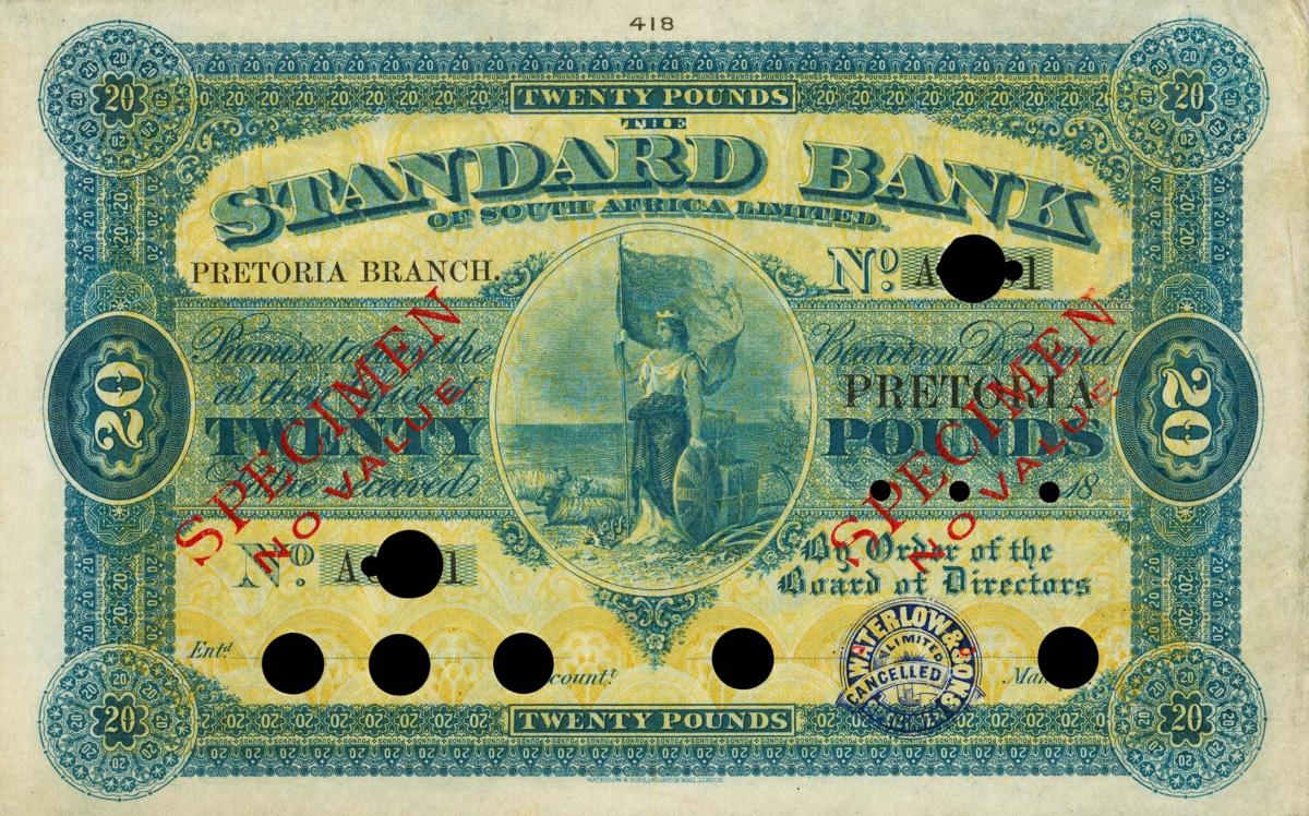 Front of South Africa pS584s: 20 Pounds from 1896
