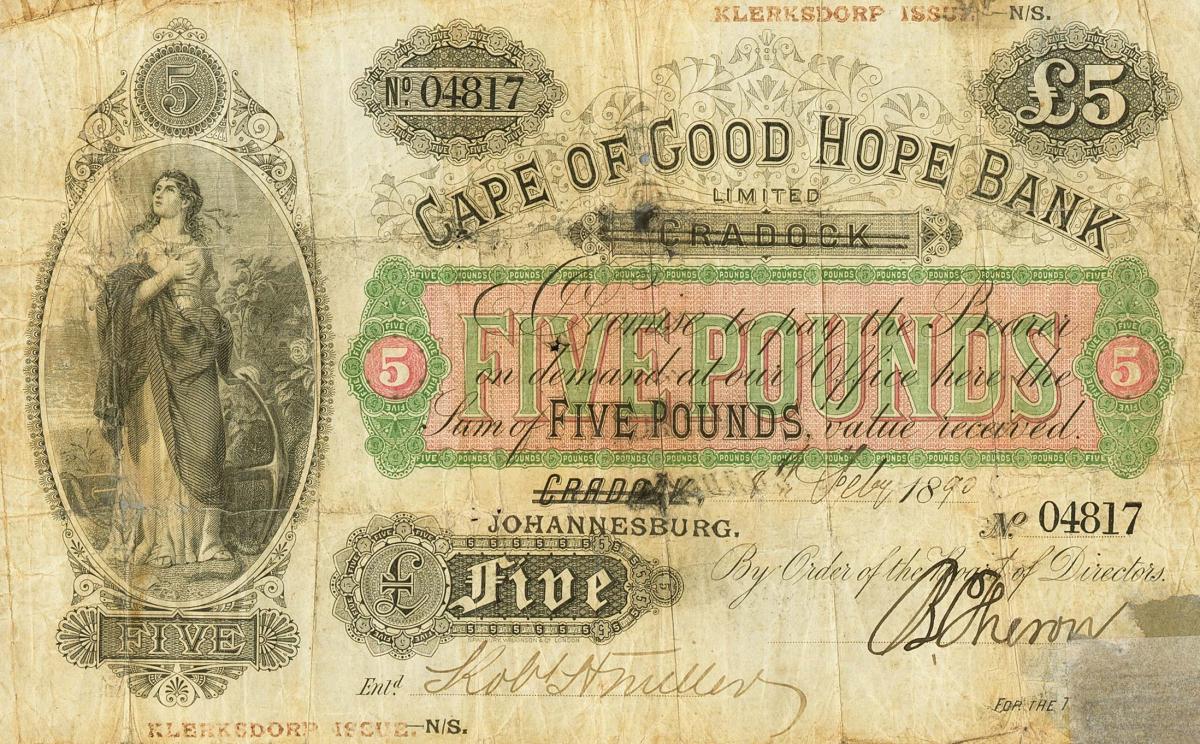 Front of South Africa pS598: 5 Pounds from 1890