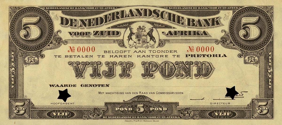 Front of South Africa pS633: 5 Pond from 1920