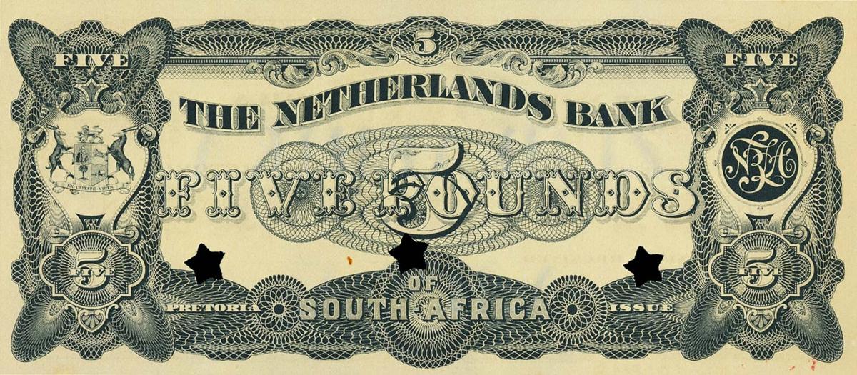 Back of South Africa pS634s: 5 Pond from 1920