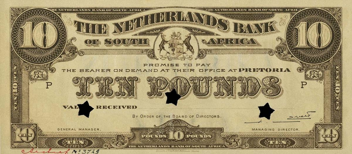 Front of South Africa pS636: 10 Pounds from 1920