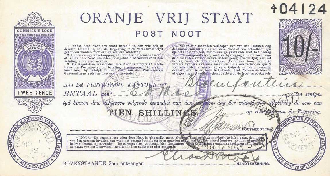 Front of South Africa pS685a: 10 Shillings from 1900