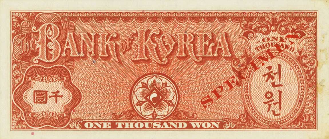 Back of Korea, South p15s: 1000 Won from 1953
