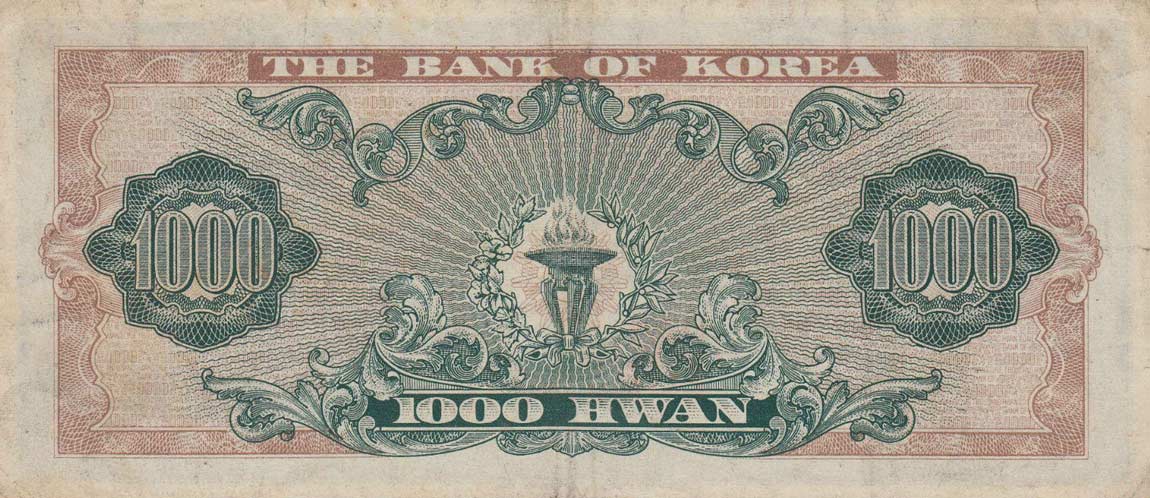 Back of Korea, South p25a: 1000 Hwan from 1960