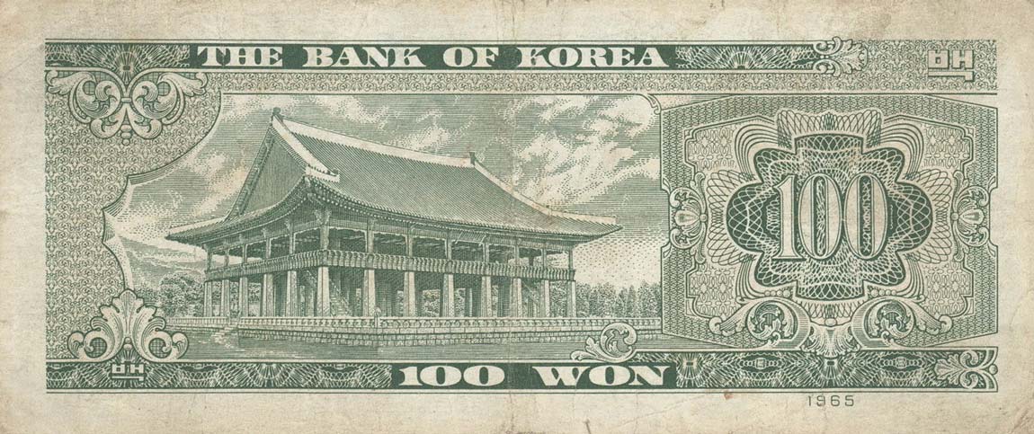 Back of Korea, South p35d: 100 Won from 1965