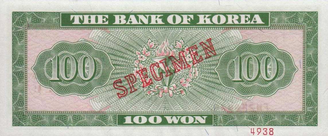 Back of Korea, South p36s: 100 Won from 1962