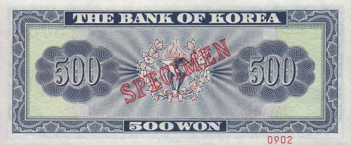 Back of Korea, South p37s: 500 Won from 1962