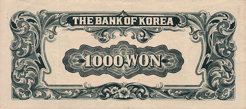 Back of Korea, South p8a: 1000 Won from 1950