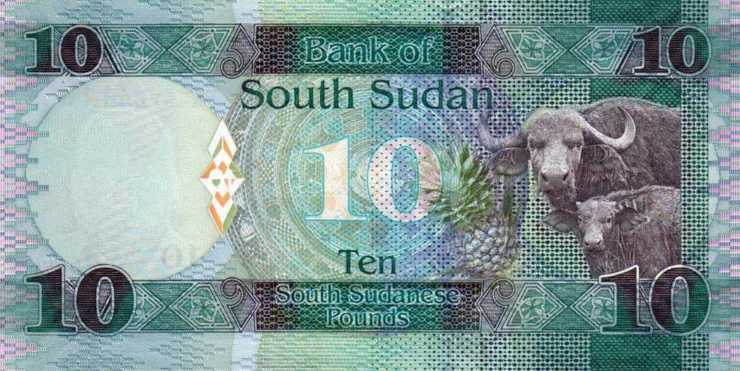 Back of South Sudan p12a: 10 Pounds from 2015