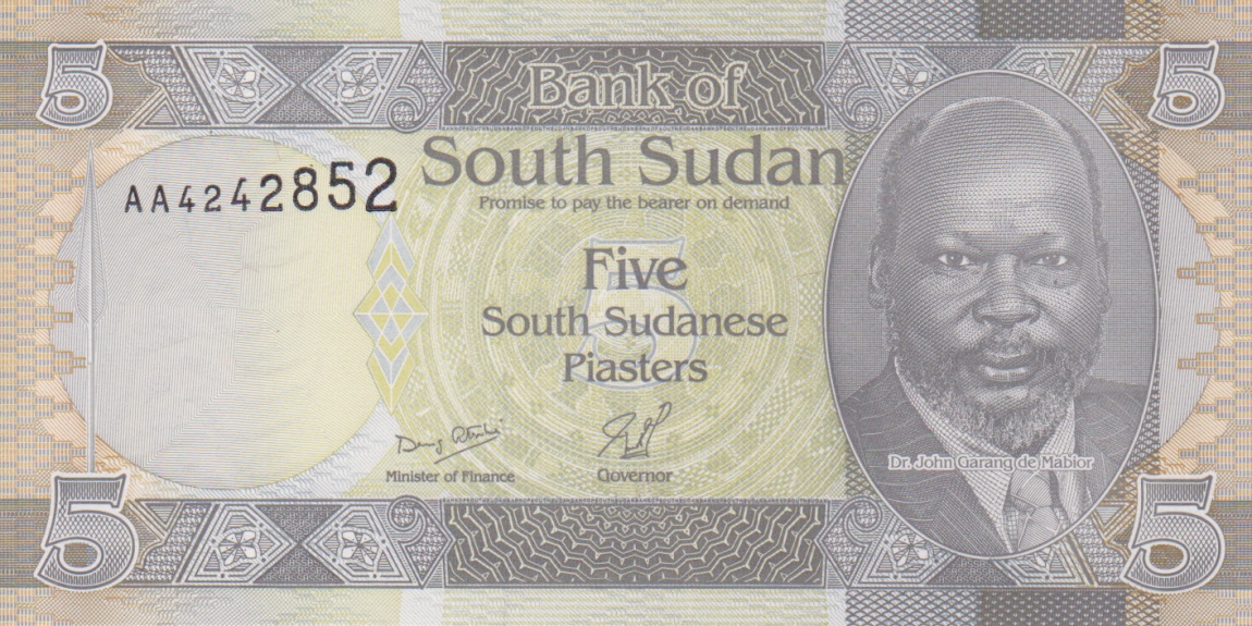 Front of South Sudan p1: 5 Piaster from 2011