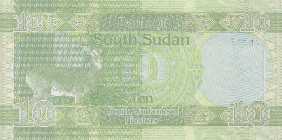 Back of South Sudan p2: 10 Piaster from 2011