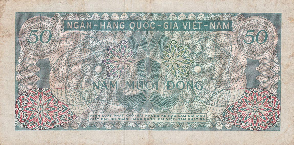 Back of Vietnam, South p25a: 50 Dong from 1969