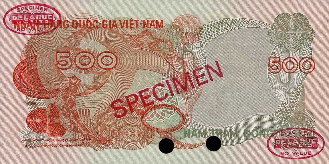 Back of Vietnam, South p28s: 500 Dong from 1970