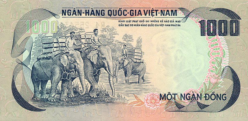 Back of Vietnam, South p34a: 1000 Dong from 1972
