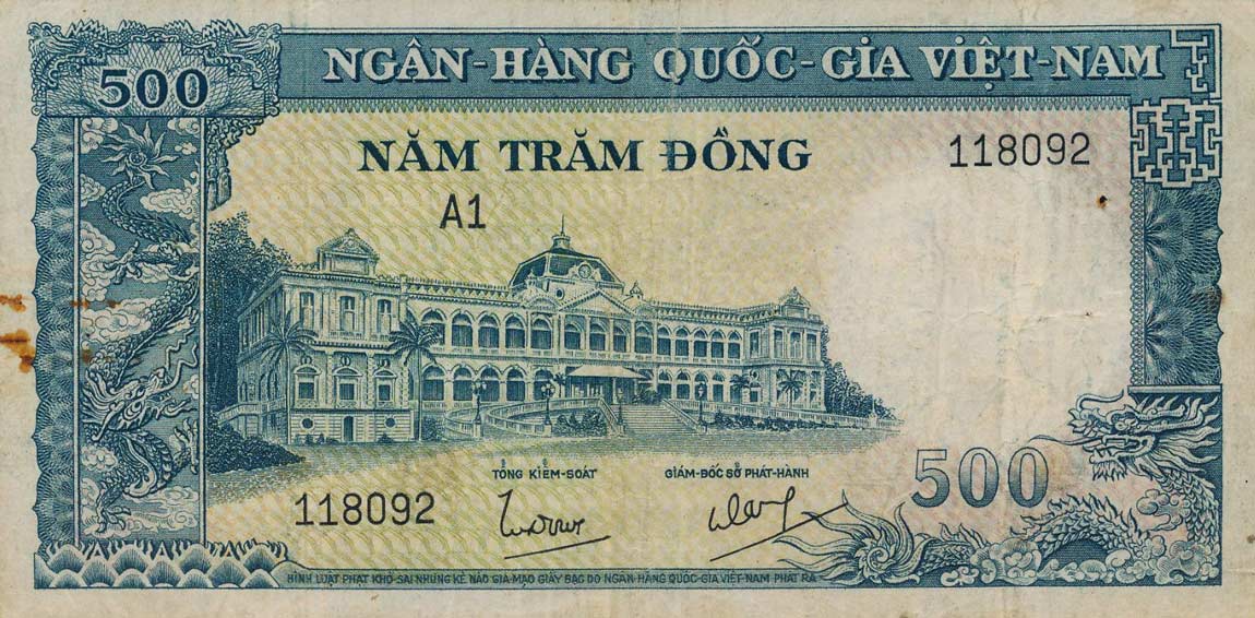 Front of Vietnam, South p6Aa: 500 Dong from 1962